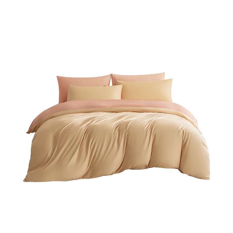 JD Original Knitted Fleece Bedding Set, Milk Velvet Winter Double Bed Duvet Cover Pillowcase Class A Antibacterial Brushed Anti-Static Fitted Sheet Style for 1.8m Bed, Fluffy Bean Paste Color