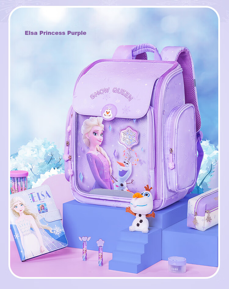 Disney Backpack for Primary School Students Grades 1-3, Spine-Protecting, Load-Reducing, Stylish Children's Backpack, Birthday Gift, Elsa Princess Gift Box 14