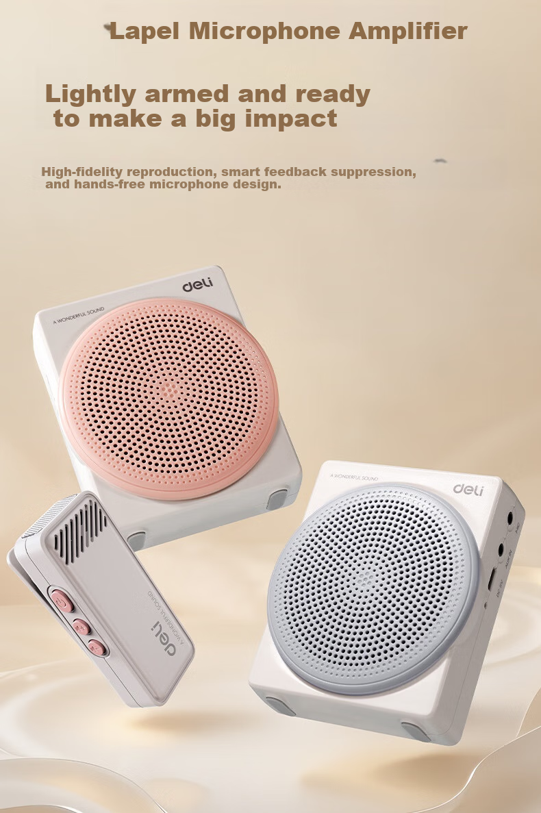 Deli 13W Wireless Magnetic Clip-On Amplifier, Teacher-Specific Bluetooth Speaker, Anti-Howling Loudspeaker, Microphone, Tour Guide Portable Fashionable Mini Baguette, Champagne Color 3