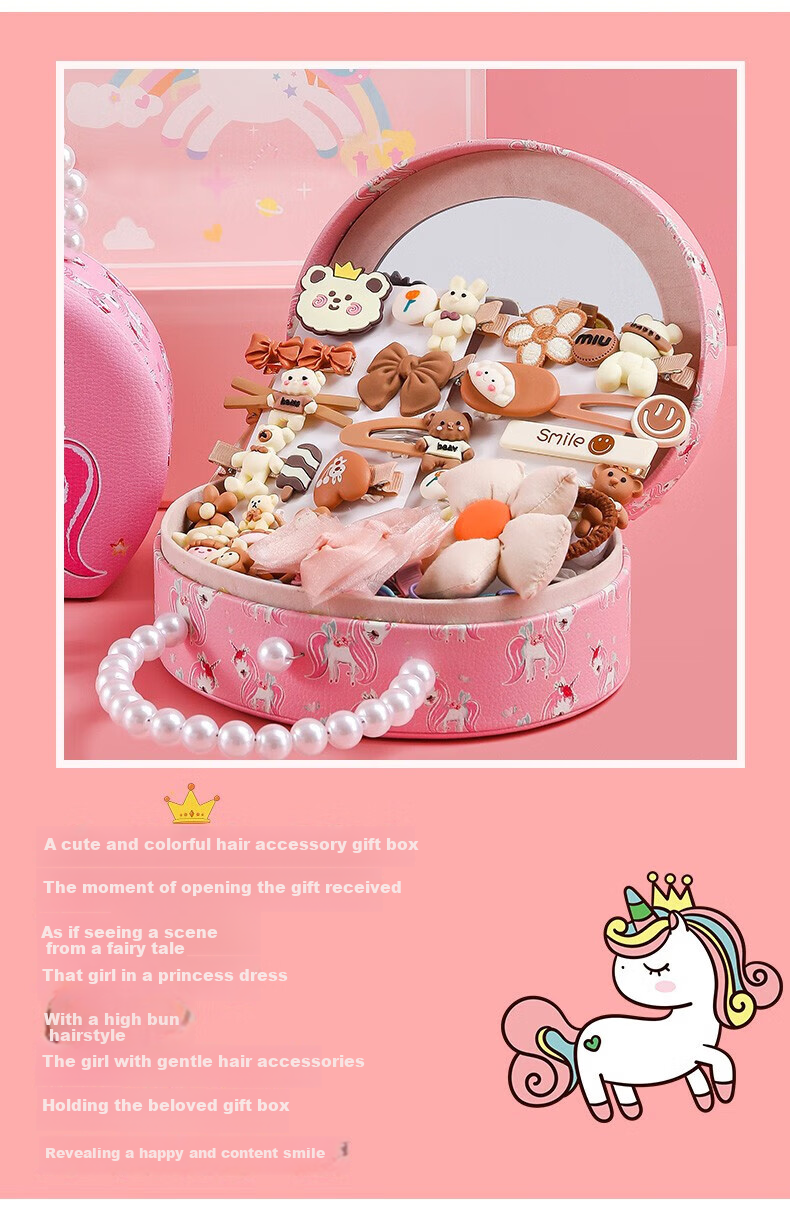 Guanchao Princess Hair Accessories Gift Box, Children's Toy, Birthday Gift for Girls Aged 6-10, Educational Toy, Hair Clips And Jewelry Set 3
