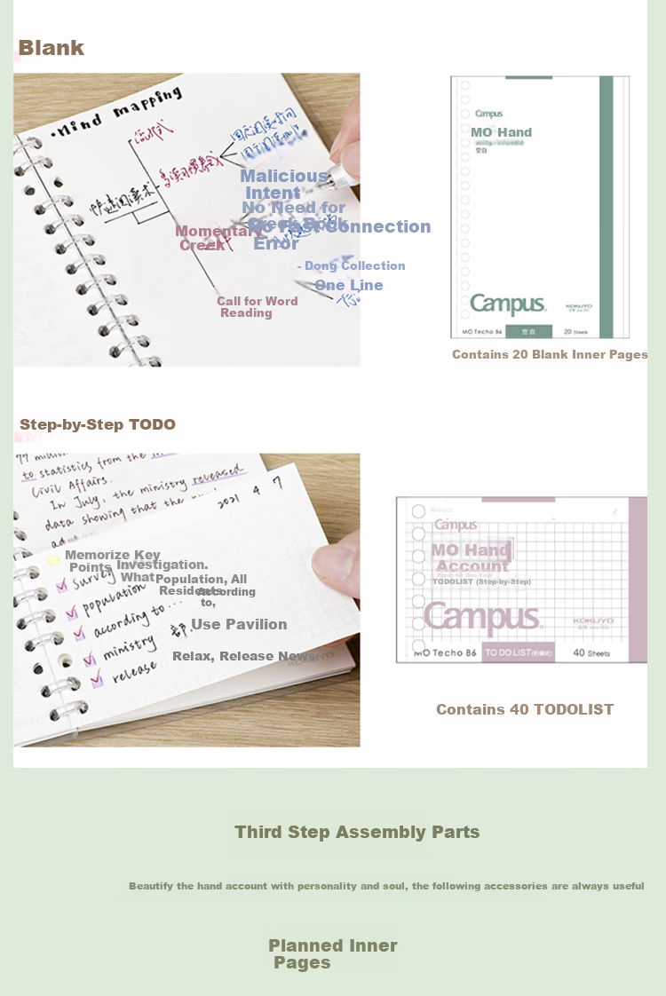 KOKUYO Campus MO Loose-Leaf Planner Notebook Refill Pages, 20 Sheets Landscape Weekly Planner, WCN-CDTAR01 6