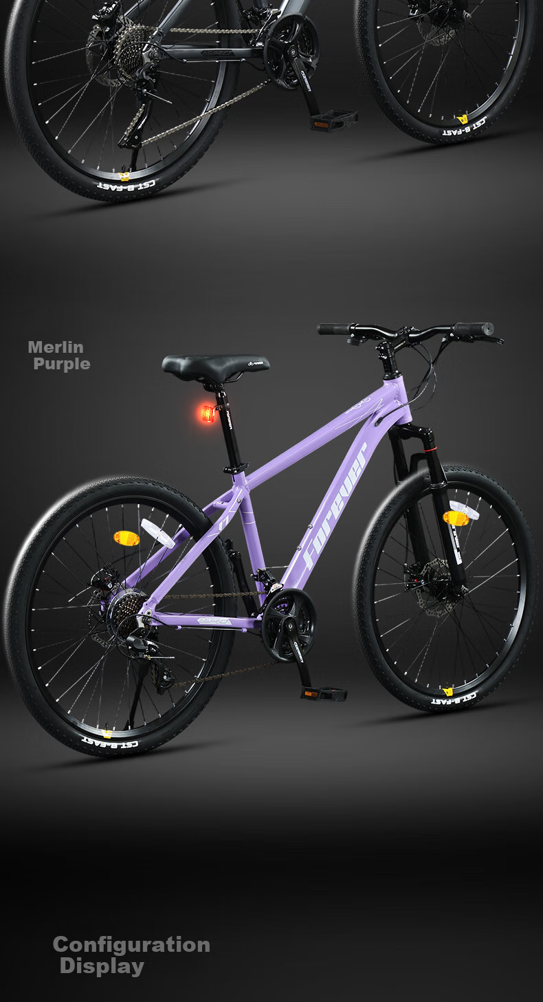 FOREVER Aluminum Alloy Mountain Bike for Adults, Men And Women, F7 24-Speed - Merlin Purple - Disc Brake, 27.5 5
