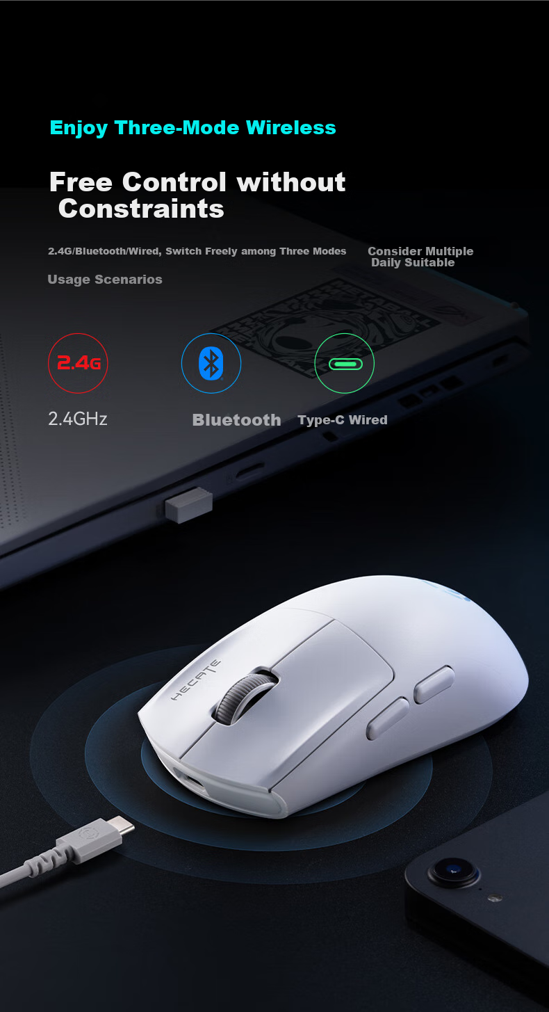 EDIFIER HECATE G1M Wireless Wired Bluetooth Tri-Mode Gaming Office Mouse, Long Battery Life, 12000 DPI, Lightweight, Supports CSGO PUBG LOL, 1K Functional White 14