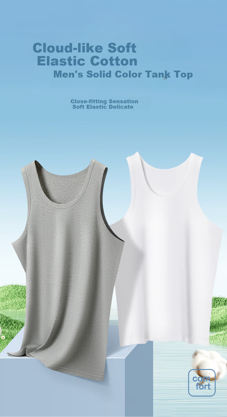 Hodo Men's Cotton-Spandex Solid Color Round Neck Breathable Sports Undershirt Tank Top, 2-Pack 14