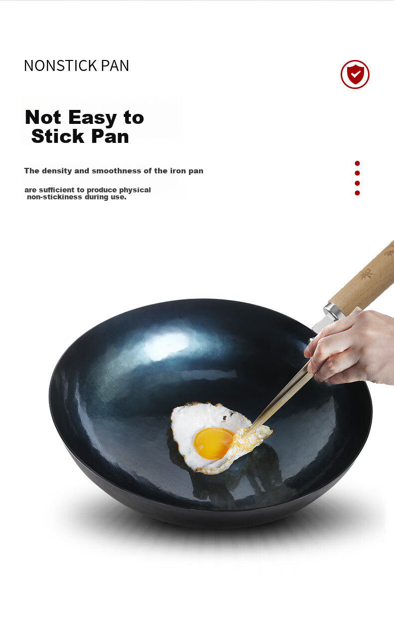 Laoyiren Zhangqiu Handmade Iron Wok, Seasoned Iron without Coating, Non-Stick, Traditional Cooking Pan, One Million Times Forged, Suitable for Gas Stove 6