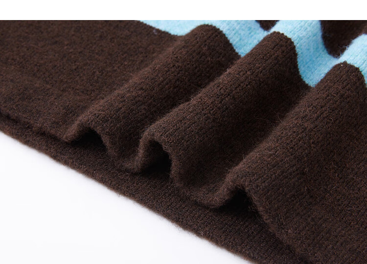 Demana Sea Salt Canelé Winter Retro Colorblock Striped Lapel Wool Blend Knit Sweater for Women 2