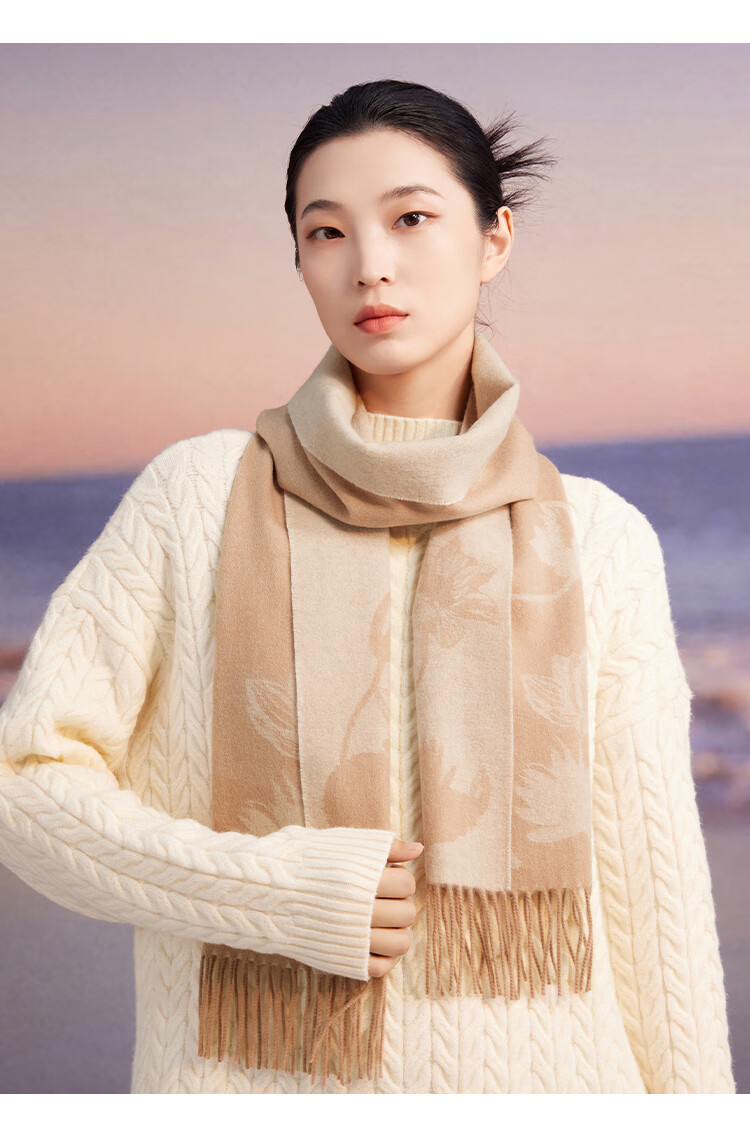 Hengyuanxiang Women's Cashmere Scarf Autumn Winter Double-Sided Warm Wool Neck Warmer Qi Ji Red Birthday New Year Gift 11