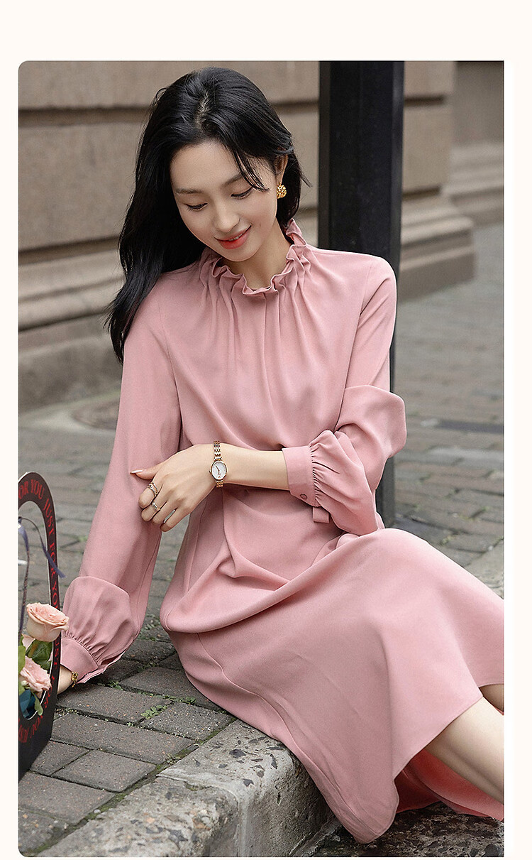 Demana Selected Airy Acetate Spring Socialite Style Comfortable Lightweight Ruffle Collar Mid-Length Women's Dress 1