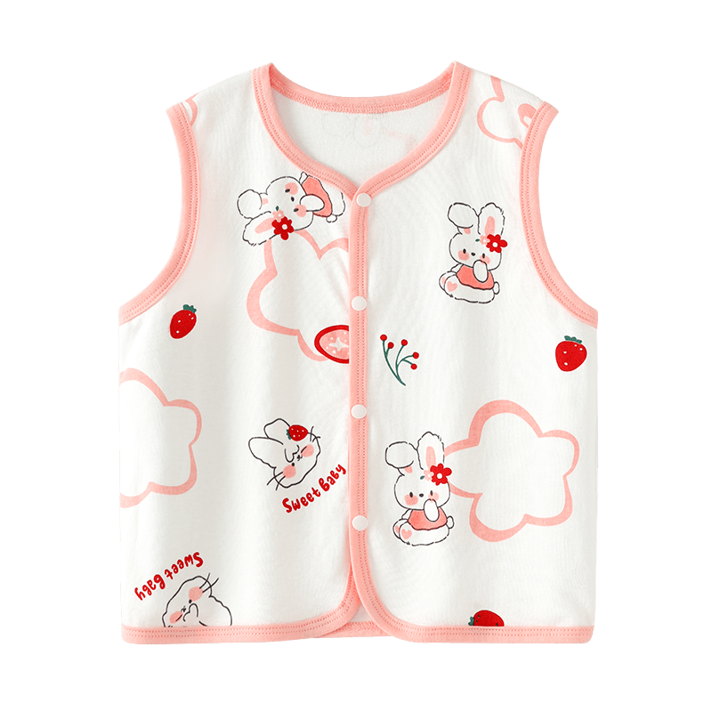 Badibadi Pure Cotton Infant And Toddler Vest, Spring And Autumn Wearable, Inner Layering, Warm, Fashionable, Versatile, Berry Rabbit Pattern, Size 100