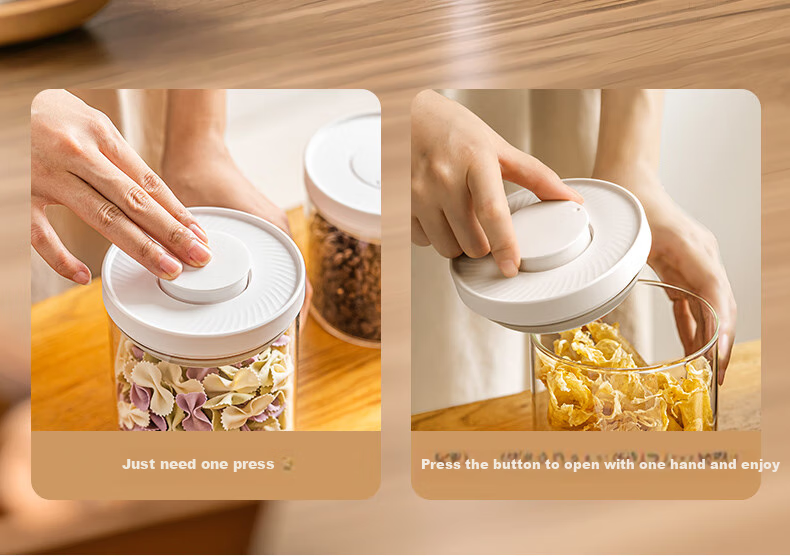 CLITON Glass Airtight Container, Push-Button Coffee Bean Storage Jar, Refrigerator Storage for Grains, Tea Leaves And Dried Goods, Food Preservation Container, 1000ml 4