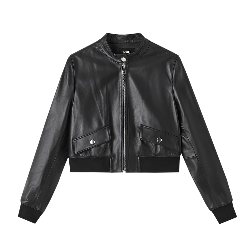 Demana Minimalist Unisex Winter Motorcycle Style Sheepskin Stand Collar Comfortable Slimming Fashionable Short Jacket for Women