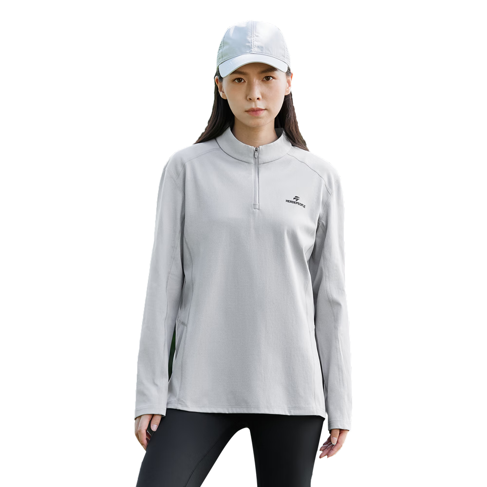 HERDE PEOPLE Muxuangzhe Autumn Half-Open Collar Long Sleeve T-Shirt Unisex Couple 10A Antibacterial Sports Moisture-Wicking Knitwear Moonlight Gray XL