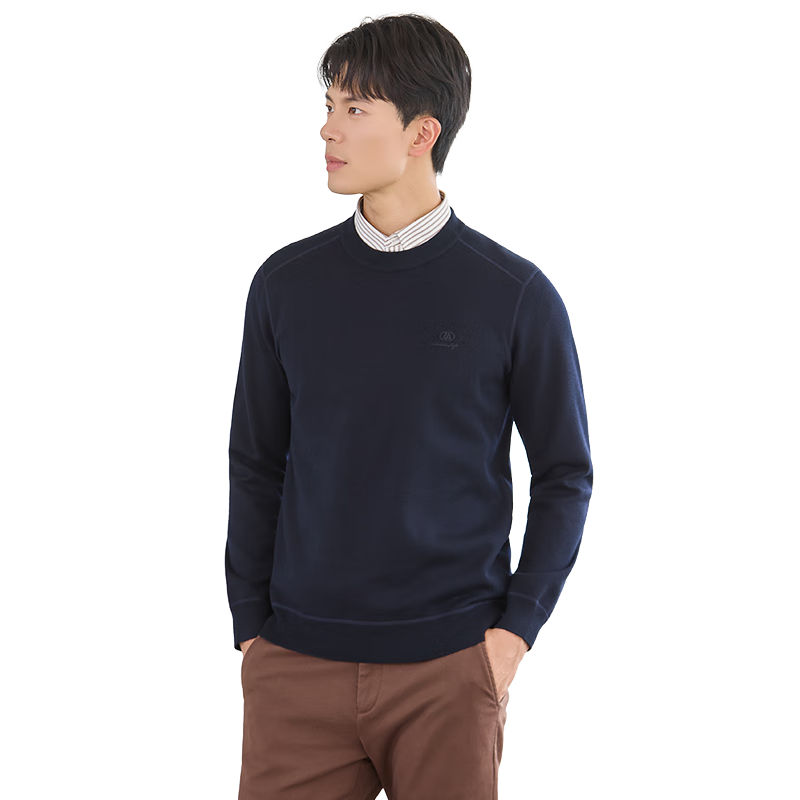 Laxton Men's Knit Sweater Autumn Winter [With Merino Wool] Warm Heat-Retaining Anti-Pilling Skin-Friendly Men's Top Navy Blue 2XL
