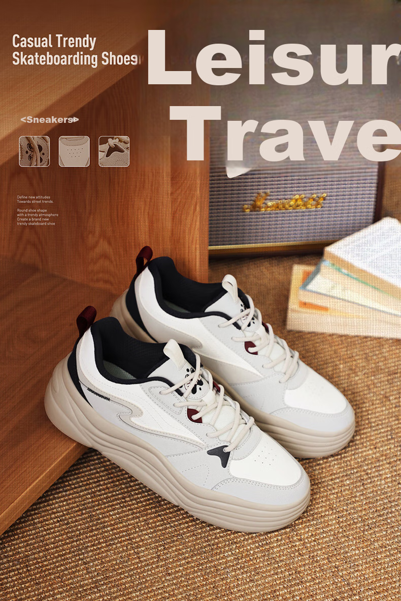 ERKE Men's Summer New Casual Skate Shoes Comfortable Thick Sole Skateboard Shoes Versatile Men's Casual Non-Slip Sports Shoes Leisure Shoes 1