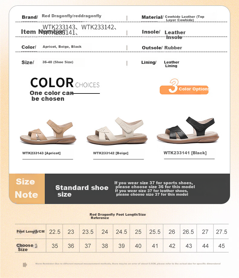 RED DRAGONFLY Leather Sandals, Soft-Soled Comfortable Mom Shoes, Women's Wedge Heel Soft Leather Beach Shoes, WTK233143 4