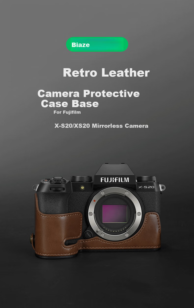BIAZE Fuji XS20 Protective Case Base Leather Cover Accessory, Camera Bag Portable Protective Shell, Non-Slip Wear-Resistant Base, with Hand Strap XJ11 1