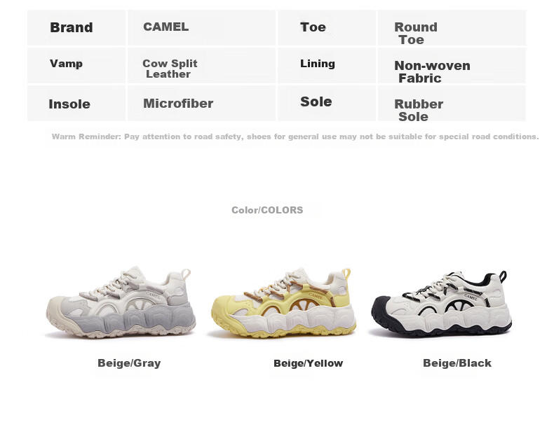 CAMEL [Dilireba's Same Style] Neng Meng Chou Meng Women's Sneakers Casual Sports Shoes L25A202062 Beige/gray 38 47