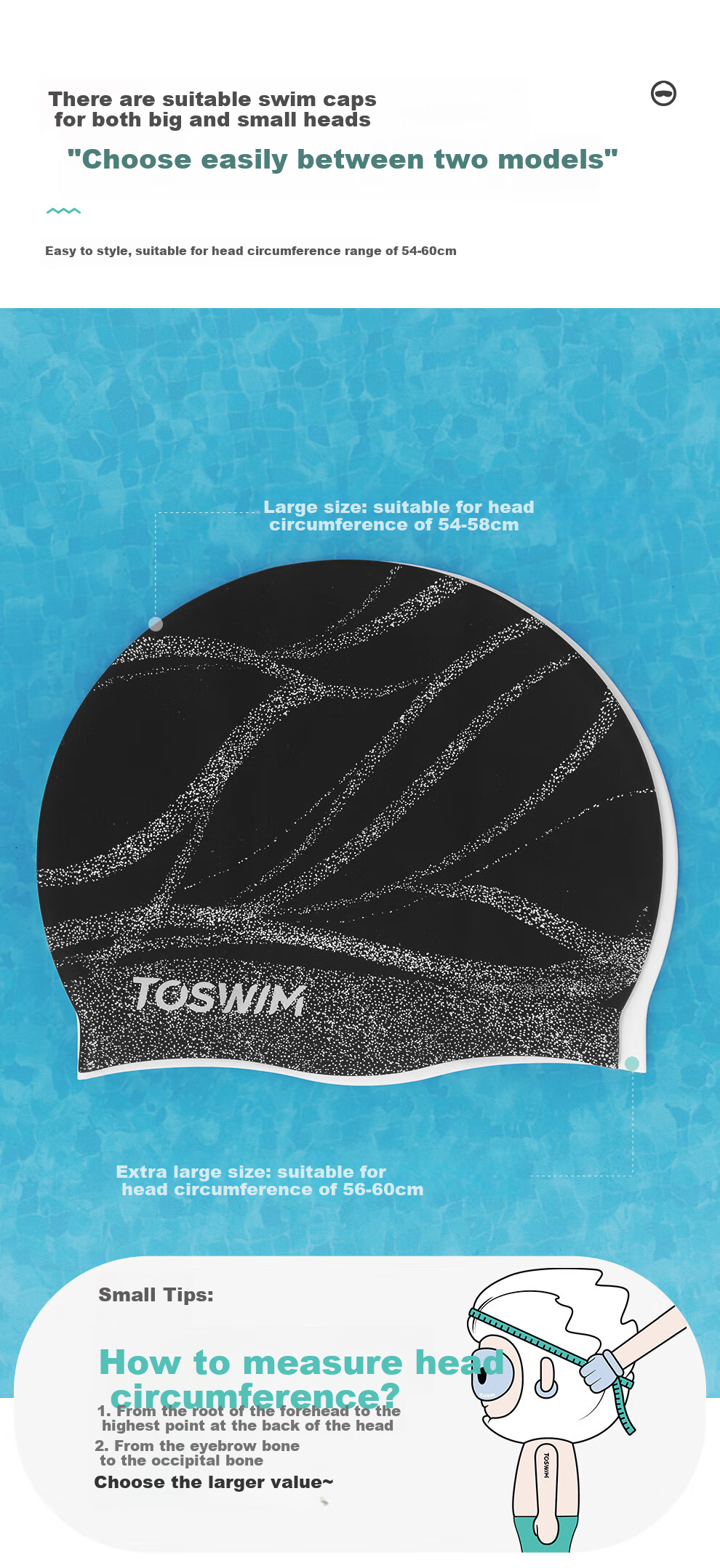 TOSWIM Swimming Cap, Women's Silicone Swim Cap, Large Size for Long Hair, Waterproof, Suitable for Adults And Children, Xinghe Muyu 4