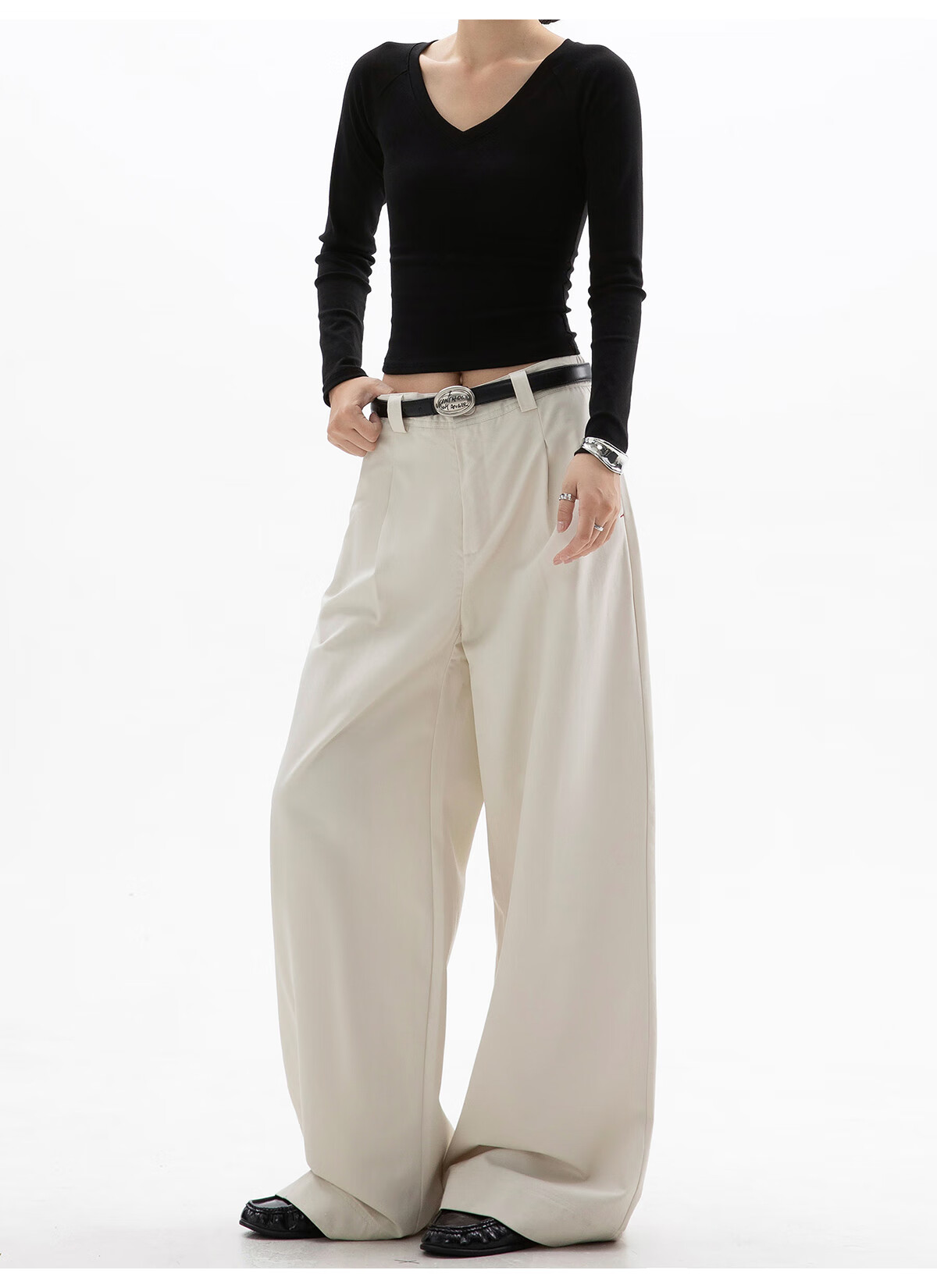 ICH MODE Women's American Style Straight-Leg Dress Pants Autumn Winter New Loose Wide-Leg Suit Trousers Casual Khaki Pants Khaki M 19