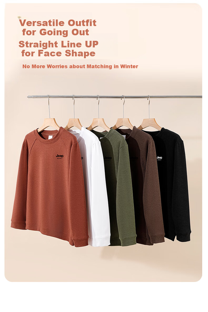 JEEP SPIRIT Men's Sweatshirt 2025 New Autumn Casual Outdoor Crewneck Hoodie Black 3XL 8513 12