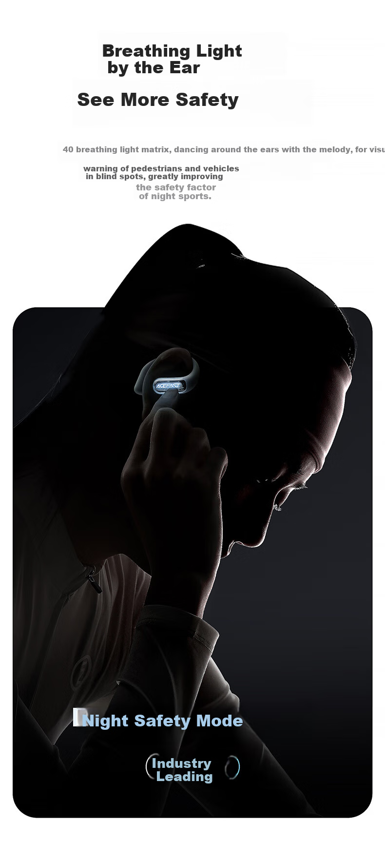 ACEFAST Jisu [Subsidies] Luminous Open-Ear Bluetooth Headphones with Long Battery Life, Call Noise Reduction, Sports Cycling Sweat-Resistant Gaming Earphones Non-Bone Conduction Over-Ear Style 9