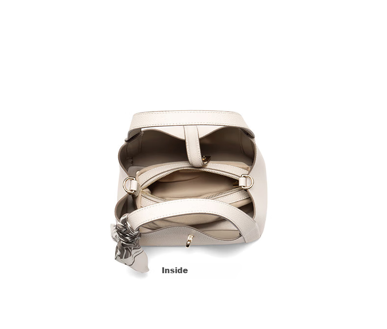 Belle Mother's Day Gift, Women's Handbag, High-Quality Genuine Leather Basket, Gift Satin Scarf Tote Bag BL828BX5 White 14
