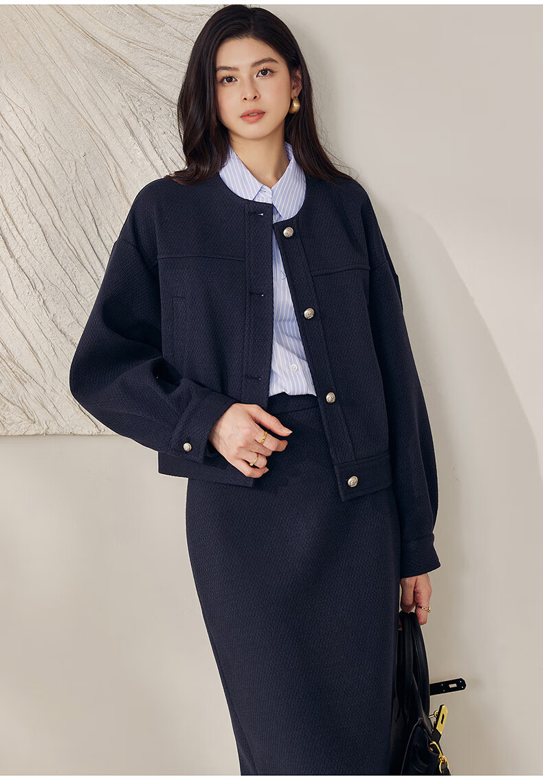 ROEYSHOUSE French Texture Short Jacket and Skirt Two-Piece Set 12889 Dark Blue L 13