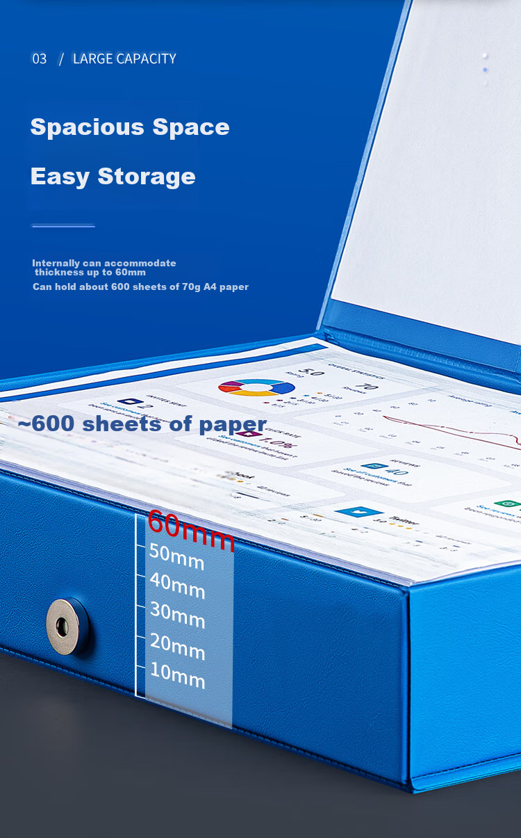 GuangBo 65mm A4 Magnetic File Box, Thickened Document Box with 55mm Capacity, File Storage Box for Financial Records And Receipts (Without Paper Clip), Blue A88301 5