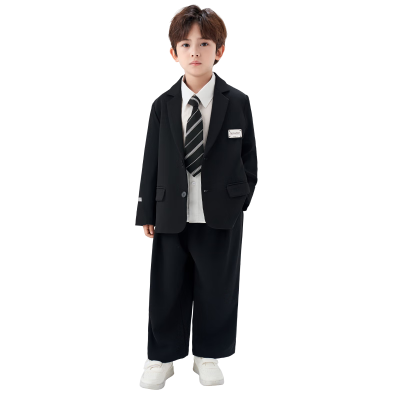 Romon Children's Suit Set British Style Flower Boy Formal Wear Boys Academy Casual Blazer Piano Performance Outfit Black 160