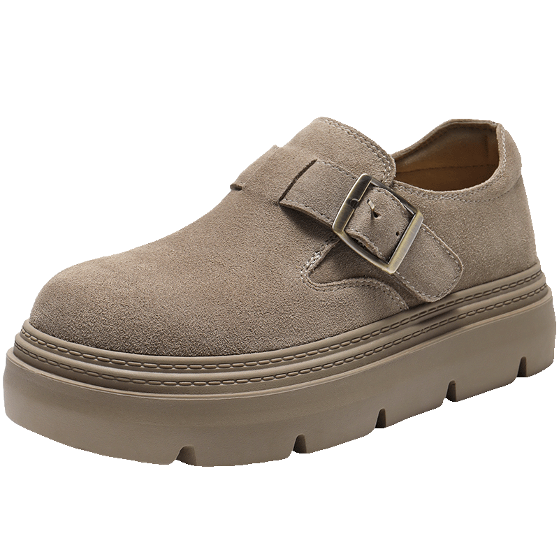 Belle Women's Thick-Soled Warm Furry Shoes 2025 Winter New Second-Layer Cowhide Retro Birkenstock JD009DM5 Gray Single Lining Size 39