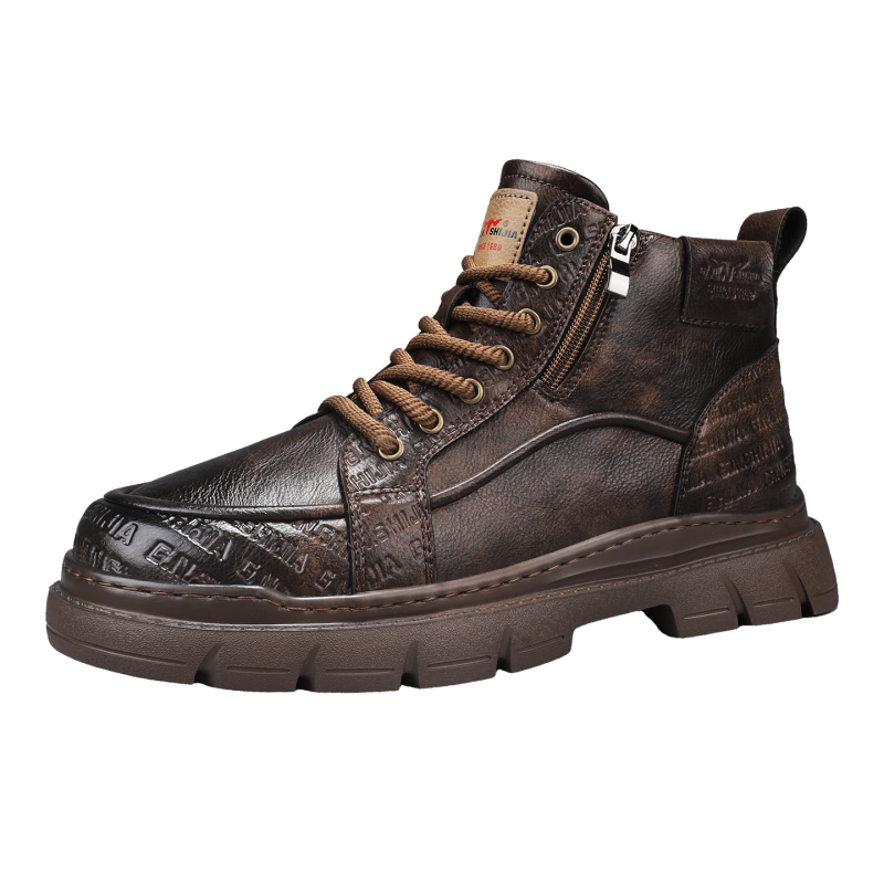 Bull Family Martin Boots Men Autumn Winter New Thick Sole Wear-Resistant Work Boots Trendy Retro Casual Outdoor Hiking Shoes