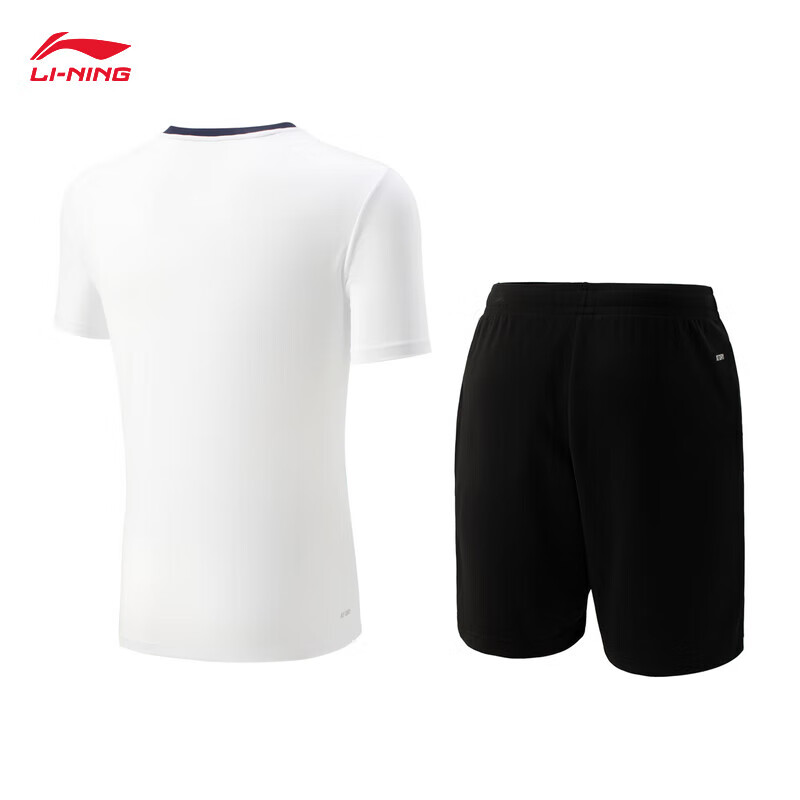 LI-NING Badminton Apparel Set Standard White/Black Club Series Short Sleeve T-Shirt and Shorts AATV041-2 XL