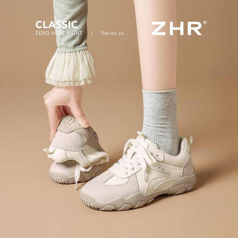 ZHR Outdoor Sports Shoes for Women, Retro Style Hiking Casual Shoes with Soft Soles, Training Shoes for Women, QS52 Beige, Size 37