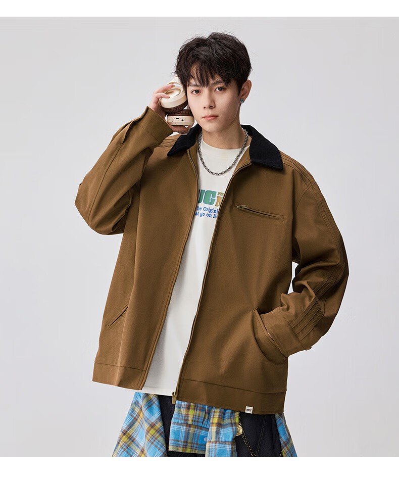 MARK FAIRWHALE Japanese Retro Workwear Jacket Men 2025 Autumn New American Style Lapel Coat Men's Apricot L 2