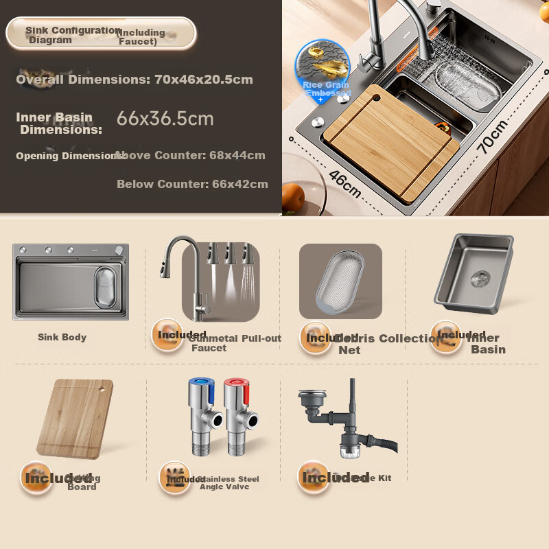 ARROW 3mm Thickened Waterfall Sink, Large Single Basin, Kitchen Vegetable Washing Sink, Dishwashing Sink [Renovation Subsidy 15%]