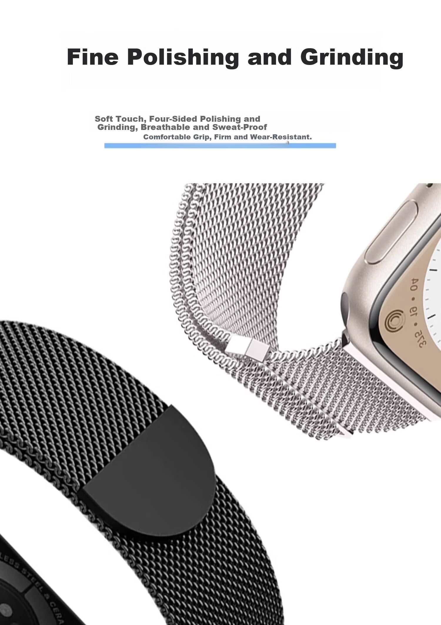 Watchbond Compatible with Apple Watch S11/S12 Band, Apple IWatch S9/S10 Band, Milanese Loop for S8/SE, Dual Magnetic, Suitable for Men And Women, Summer 42mm Metal Wristband 4
