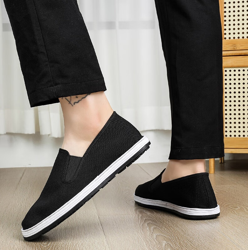 Lifeng Old Beijing Cloth Shoes Men's Genuine JD Self-operated Mugwort Odor-resistant Handmade Thousand-layer Middle-aged and Elderly Single Shoes Black 38 25