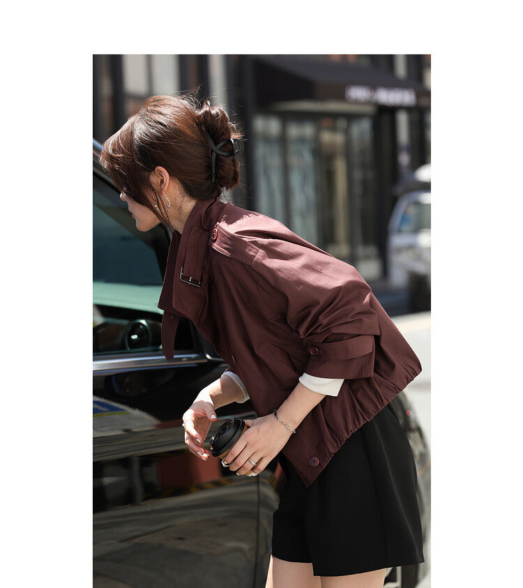 Demana Reversible Collar Autumn Casual Relaxed Cloud Cotton Double-Breasted Loose Short Women's Trench Coat 7