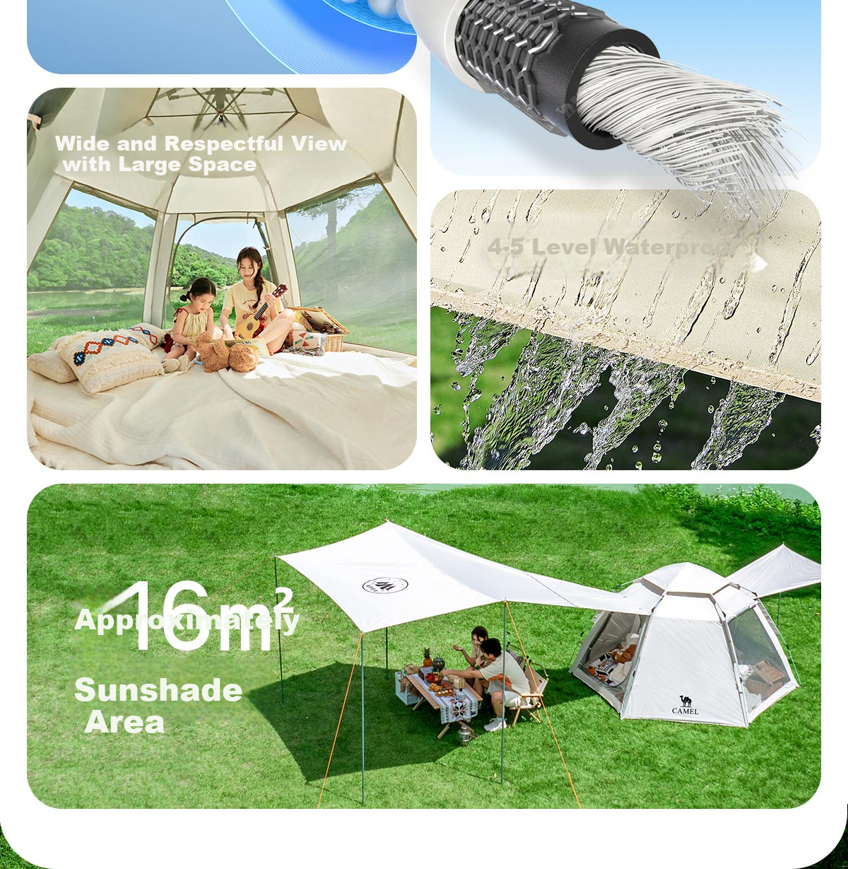 CAMEL X Outdoor Canopy Tent, Foldable Portable Hexagonal Camping Overnight Outdoor Camping Complete Set of Equipment 3