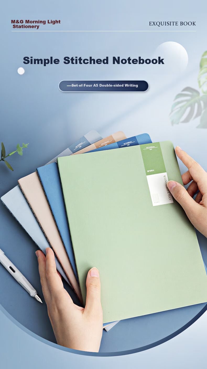 M&G Stationery A5 Notebook Stitched Binding, 40 Sheets High-Quality Error Correction Book, Student Research Journal Diary, Youyou Shiguang FA5497, 4 Books 1