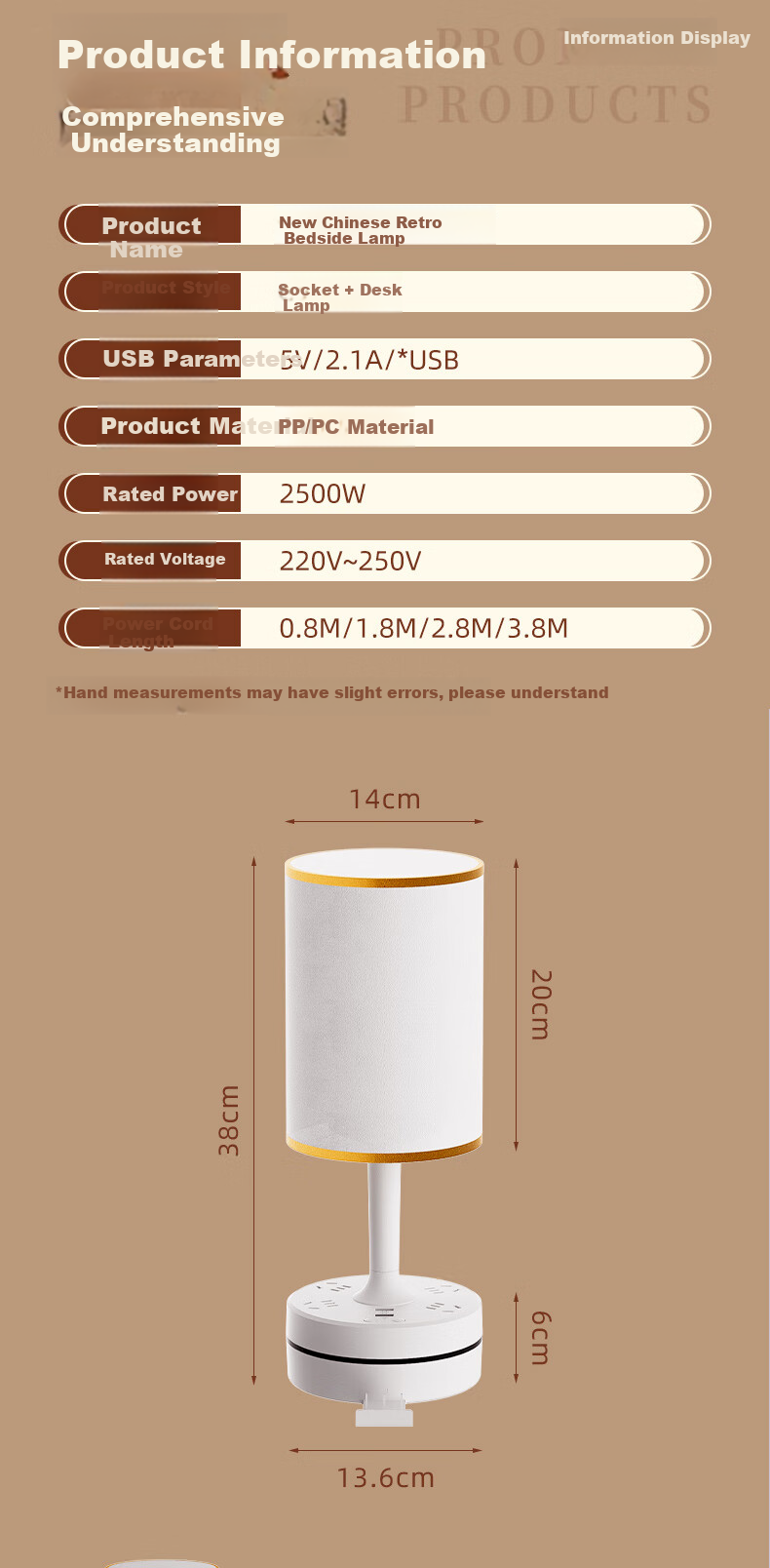 Jingqian Bedside Lamp, Bedroom Mood Light, Dorm Reading Lamp, Student And Children's Study Eye Protection Lamp with Socket Table Lamp 12