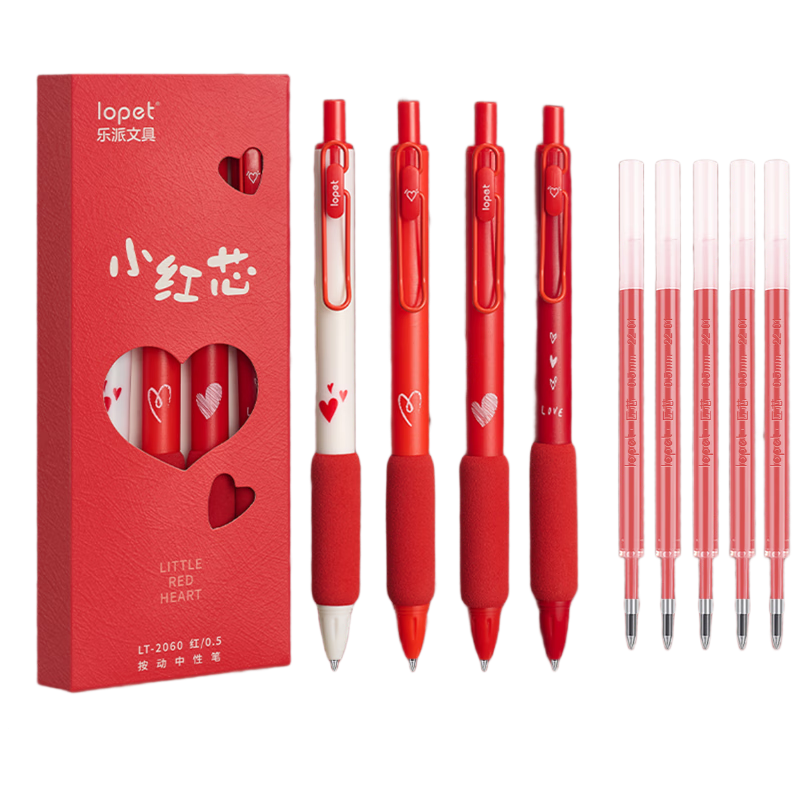 LOPET Red Gel Pen Quick-Dry Click Retractable Red Gel Pen Teacher's Day Gift for Teachers Correction Pen Marker Signature Carbon Pen Stationery 4 Pens + 10 Refills LT-2060