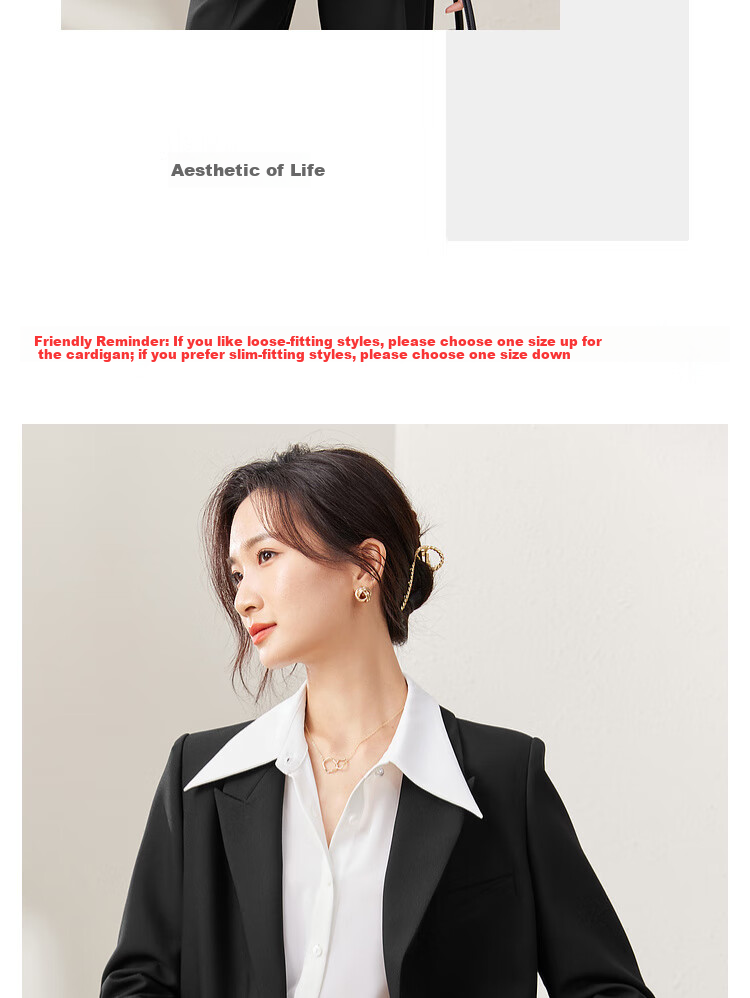 Sentubila Casual Commuter Blazer for Women, Spring And Autumn Loose Fit Jacket with High-End Style, Black, Size L 3