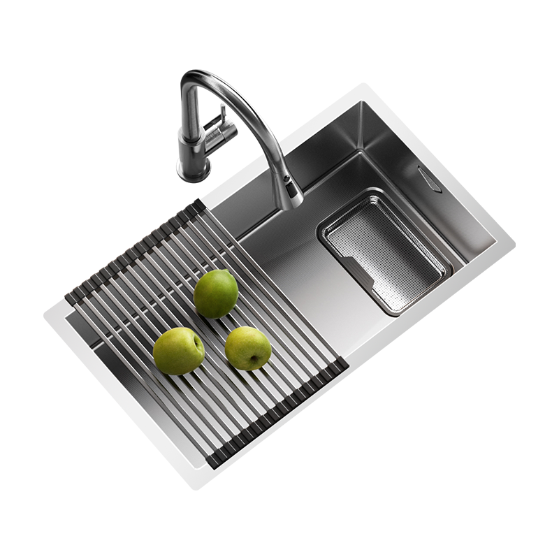 HIGOLD H1 Series Stainless Steel Slag Collection Roll-up Sink Manual Large Single Basin with Multifunctional Pull-out Faucet 68*43cm