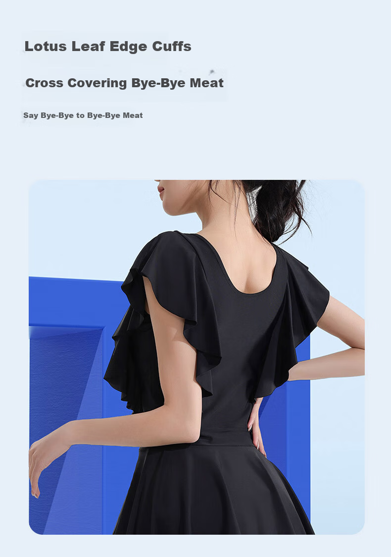 XTEP Women's Swimsuit, Elegant Tummy Control Slimming One-Piece Dress Swimwear, Beach Hot Spring Swimwear, Black, L 3