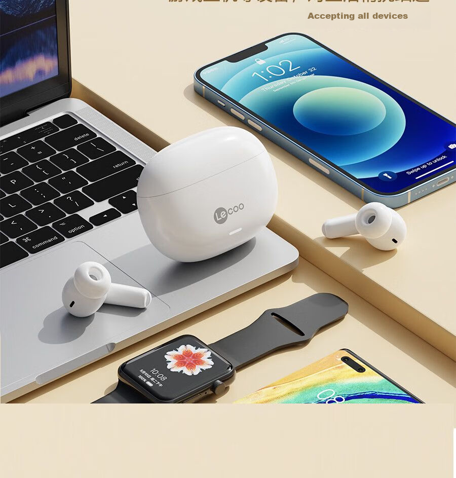 Lenovo Lai Ku EW322 True Wireless Bluetooth Earbuds, In-Ear Touch Control Music Gaming Sports Running Noise-Cancelling Earphones, Compatible with Apple Huawei Xiaomi Phones, Black 9