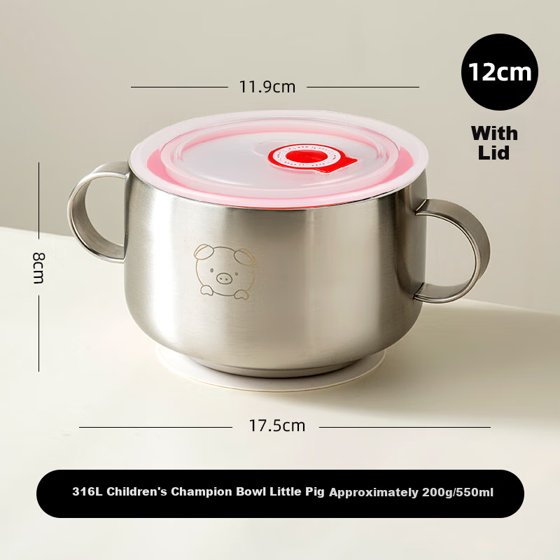 Onlycook 316 Stainless Steel Bowl Anti-Drop Rice Bowl Single Handle Heat-Resistant Soup Bowl Baby Feeding Bowl for Children Girls