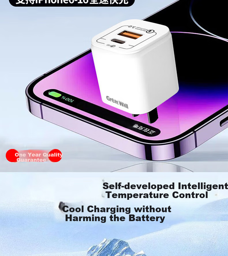 Great Wall PD20W GaN Dual-Port Charger, Universal Type-C Charging Adapter for IPhone 16/15 Dual-Port Charger 3