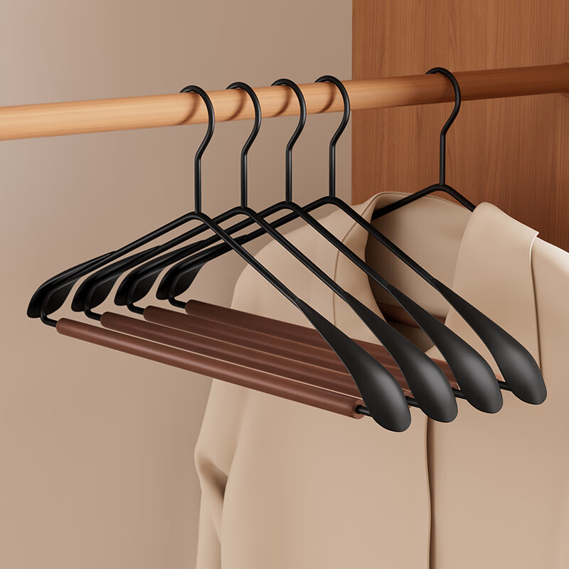 Bangnimeijia Light Luxury Beech Wood Iron Hangers, High-End Adult Clothes Hangers, Anti-Shoulder Angle, Non-Slip Drying Rack, 5 Pieces Per Box