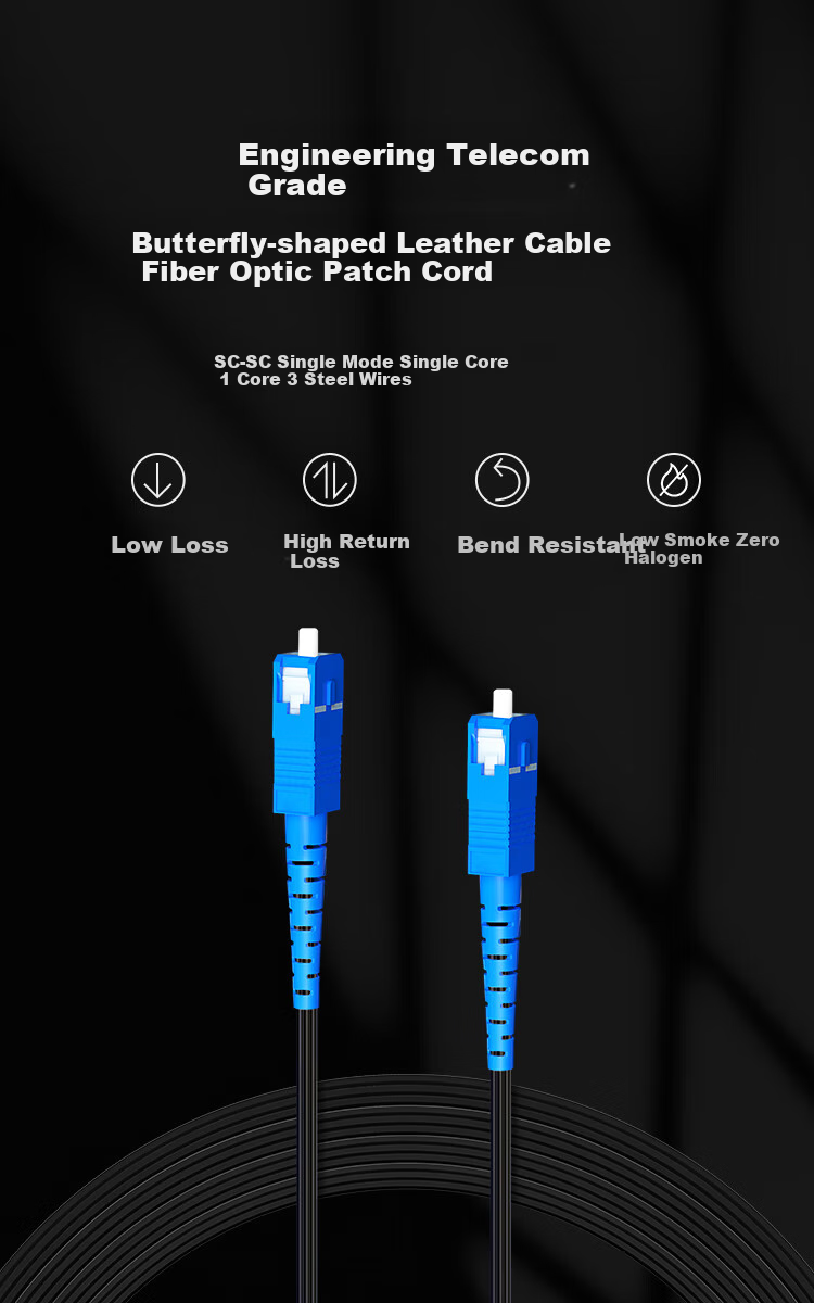 BYNET Telecom-Grade Butterfly Patch Cord Fiber Optic Jumper SC-SC Outdoor Single-Mode 1-Core 3-Steel Wire Tail Fiber Low Smoke Zero Halogen Finished Fiber Optic Cable 100 Meters BYN-PX 1